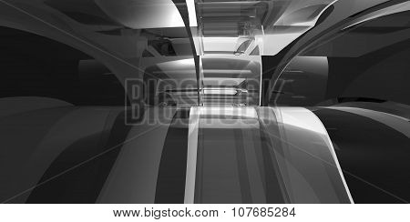 Black And White Monochromatic Abstract 3D Interiour Design Modern Future