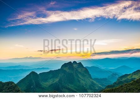 Colorful Summer Landscape Sub Alpine During Sunset