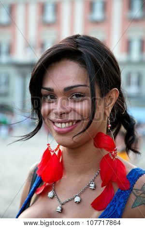 Naples, Italy, July 11 2015: A Participant In The Naples Gay Pride Parade. Thousands Of People March