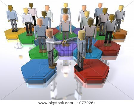 Een model van een team met 3D figuren