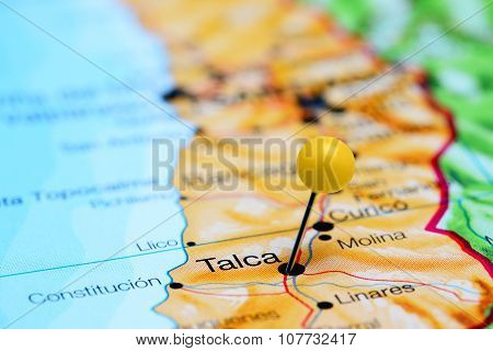Talca pinned on a map of Chile