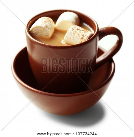 Cup of coffee with marsh mellow on a table
