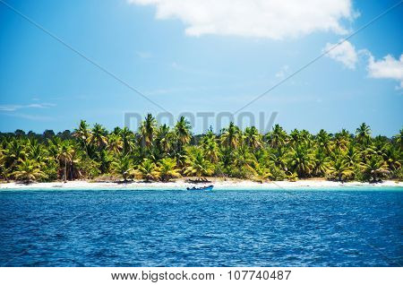 Adventure Speedboat In The Blue Carribean Sea Near Saona Island, Dominican Republic
