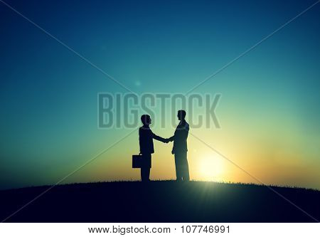 Corporate Businessmen Shaking Hand Outdoors Concept