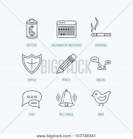 Battery, pencil and protection shield icons.