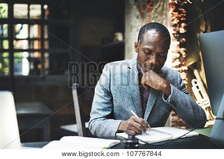 African Man Working Determine Workspace Lifestyle Concept