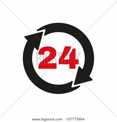 The 24 hours icon. Twenty-four hours open symbol. Flat