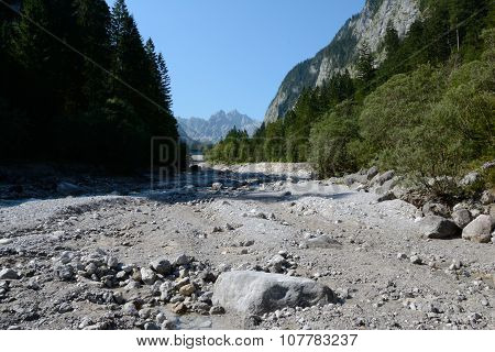 Wimbachtal Valley In Alps In Germany