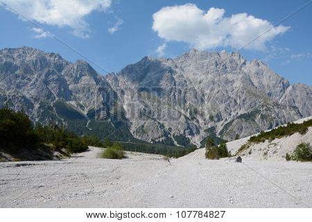 Talus And Peaks In Wimbachtal Valley In Alps In Germany