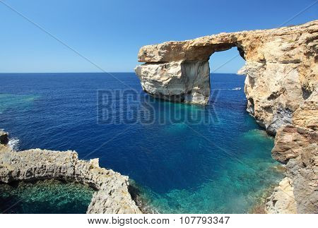 Fantastic Azure Window, famous stone arch on Gozo island, Dwejra. Malta
