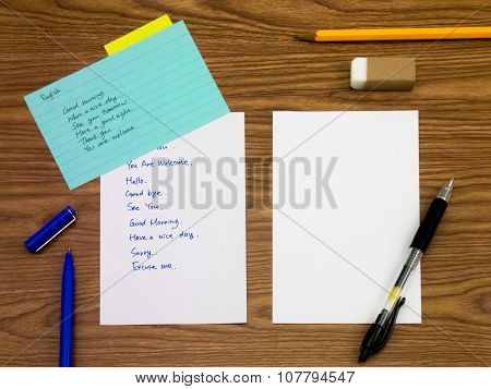 English; Learning New Language Writing Words On The Notebook