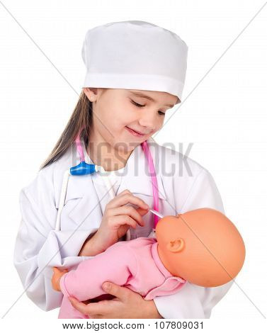 Adorable Little Girl Playing At The Doctor