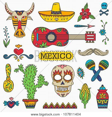 Set of Mexican traditional and cultural elements.
