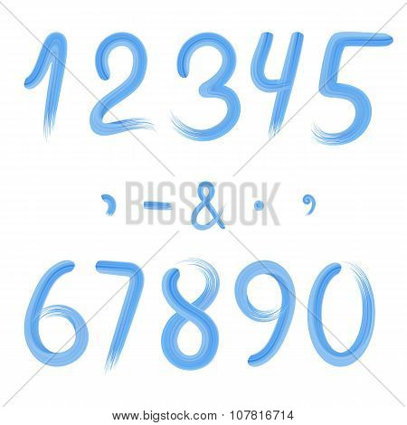 Blue numbers and signs