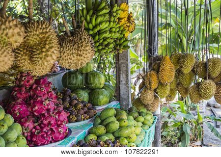 Open Air Fruit Market In The Village In Bali, Indonesia.