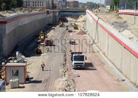 Road construction (Gliwice in Poland)