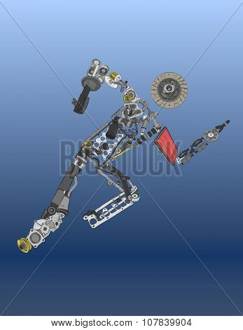 Painted running man of spare parts