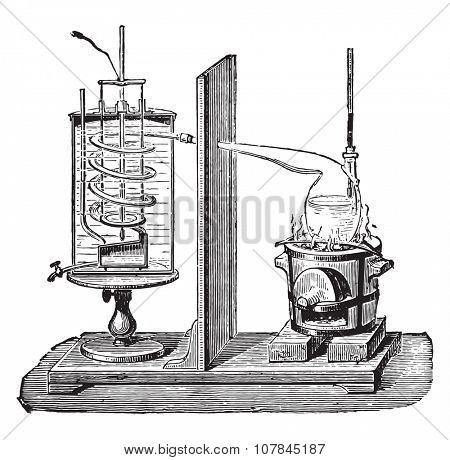 Despretz apparatus, vintage engraved illustration. Industrial encyclopedia E.-O. Lami - 1875.