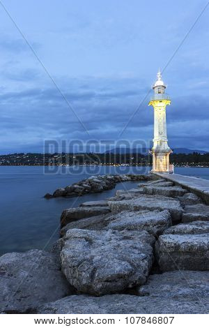 Paquis Lighthouse In Geneva In Switzerland