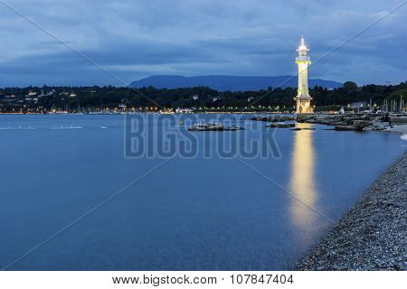 Paquis Lighthouse In Geneva In Switzerland