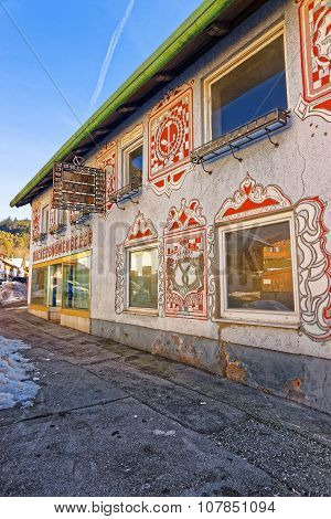 GARMISCH-PARTENKIRCHEN GERMANY - JANUARY 06 2015: Beautiful painting on the facade of the house in Garmisch-Partenkirchen. It is a mountain resort in Bavaria Germany in the heart of the Alps