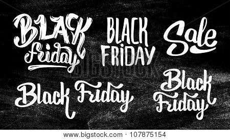 Black Friday Sale stickers set on black chalkboard