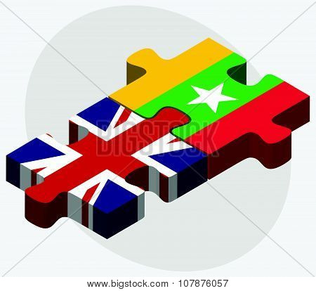 United Kingdom And Myanmar Flags