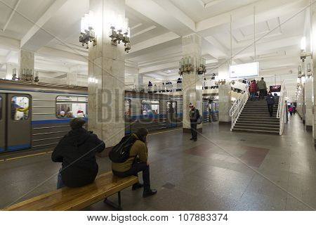 Nizhny Novgorod RUSSIA - 02.11.2015. People go at the Moskovskaya metro station.