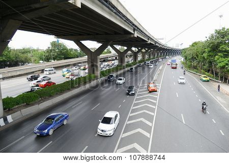 Traffic On Vibhavadi Rangsit Road In Bangkok, Thailand