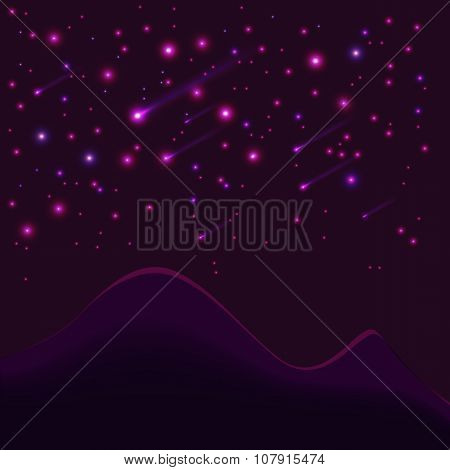 Dark Sky With The Stars And The Mountains Of Bright