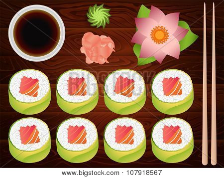 Sushi Roll Set Soy Sause Ginger Chopsticks 4