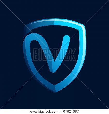 V Letter With Blue Shield.