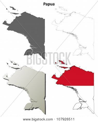 Papua blank outline map set