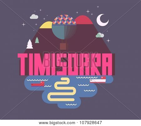 Timisoara beautiful city in europe. vector cartoon illustration