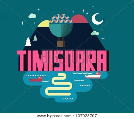 Timisoara beautiful city in europe. vector cartoon illustration