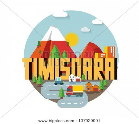 Timisoara beautiful city in europe. vector cartoon illustration