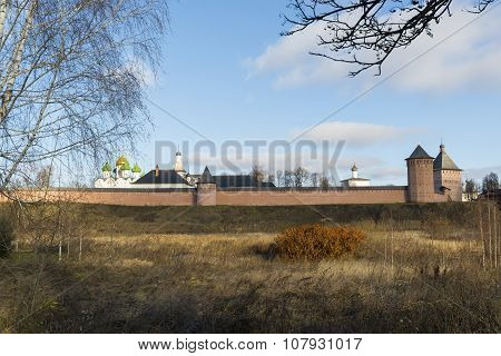 Wall of Saviour and St. Euthymius monastery in Suzdal founded in 1350. Golden Ring of a Russia Travel