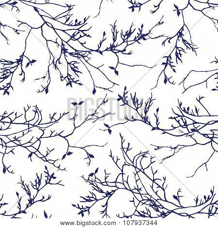 Navy Tree Branches Seamless Vector Pattern