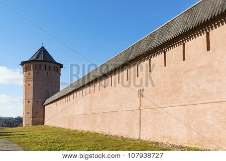 SUZDAL RUSSIA -06.11.2015. Wall of a St Euthymius monastery. Golden Ring of Travel.