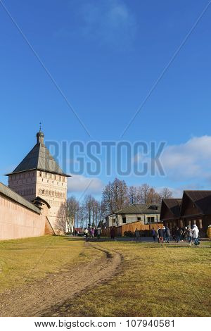 SUZDAL RUSSIA -06.11.2015. Wall of a St Euthymius monastery. Golden Ring of Travel.