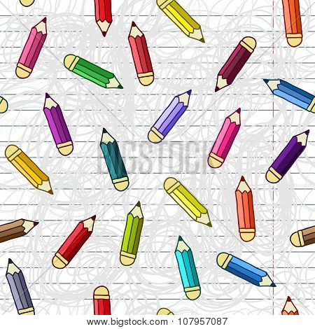 Background with pencils. Vector seamless pattern.