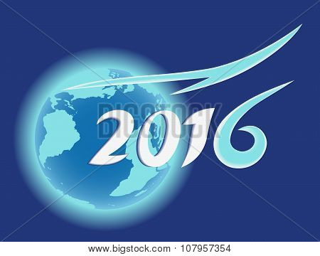Planet Earth, Blue Globe, Year 2016 Text Design.