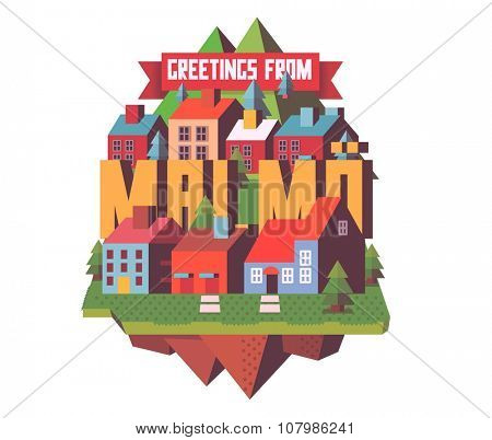Malmo beautiful city in europe. vector cartoon illustration