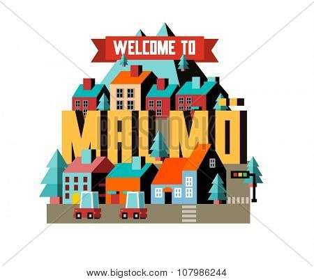 Malmo beautiful city in europe. vector cartoon illustration
