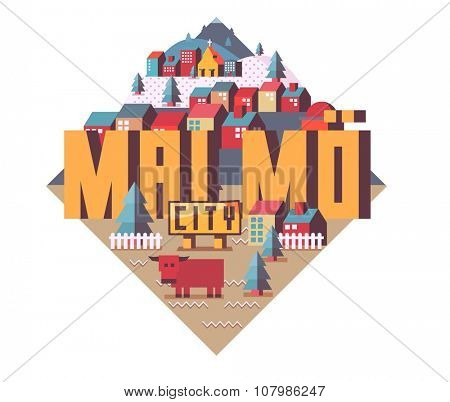 Malmo beautiful city in europe. vector cartoon illustration