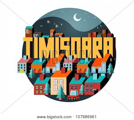 Timisoara beautiful city in europe. vector cartoon illustration
