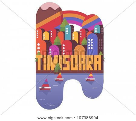 Timisoara beautiful city in europe. vector cartoon illustration