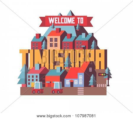Timisoara beautiful city in europe. vector cartoon illustration