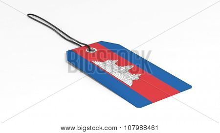 Made in Cambodia price tag with national flag, isolated on white background.