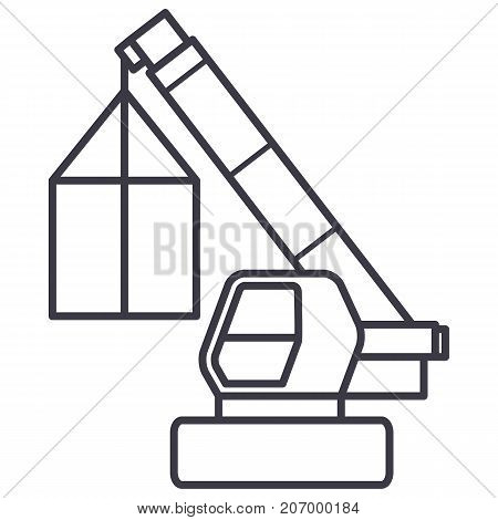 crane, cargo logistics, wrecker vector line icon, sign, illustration on white background, editable strokes
